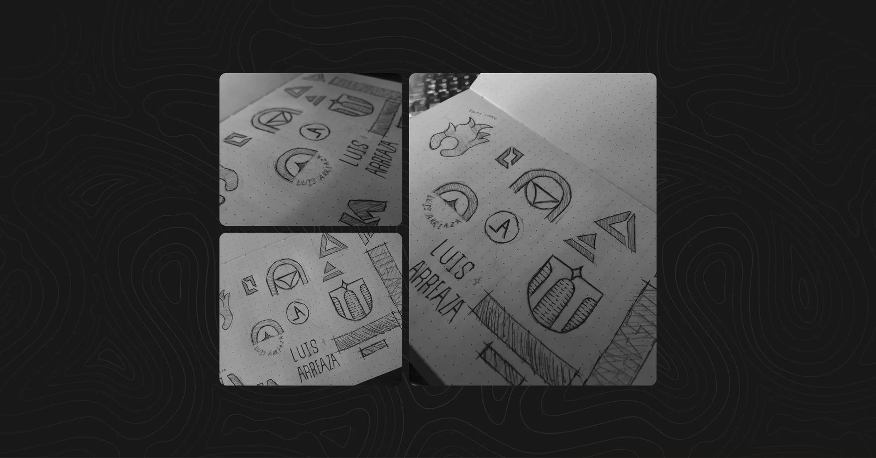 Pencil sketches of the symbol and the wordmark