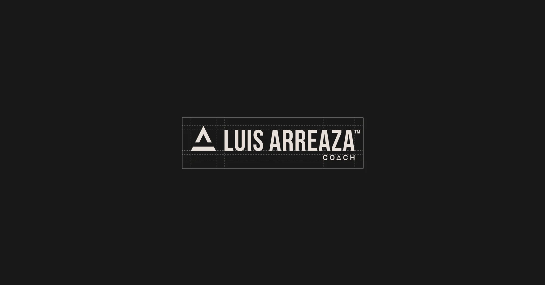 Luis Arreaza logo: triangle symbol and wordmark with the word Coach, on black