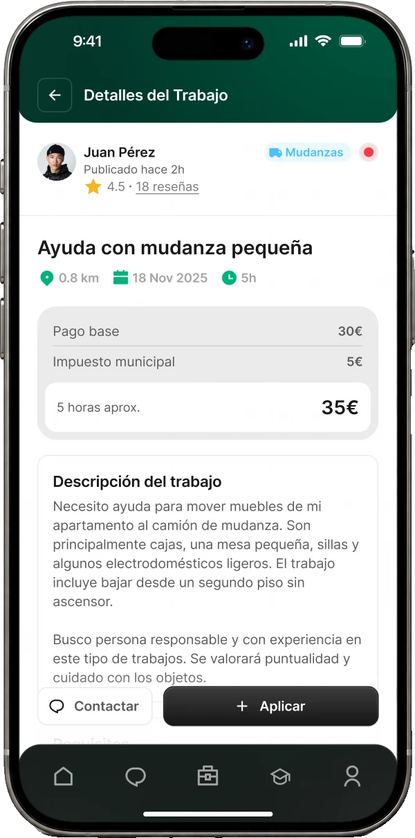 Job detail with pay and description