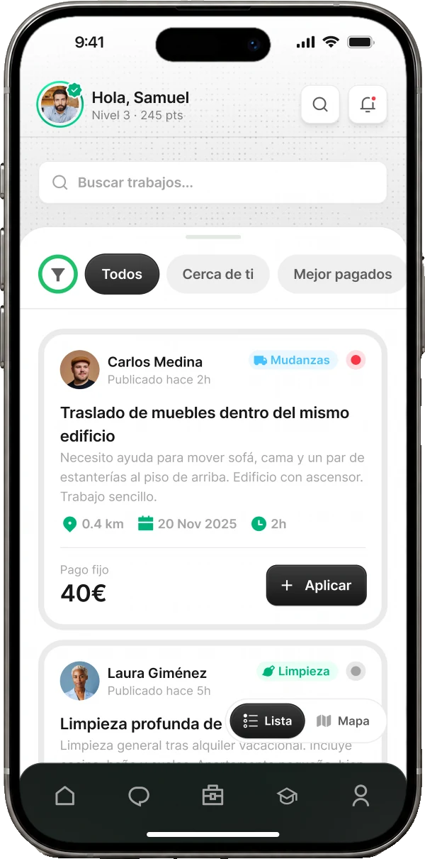 Explore screen with nearby jobs