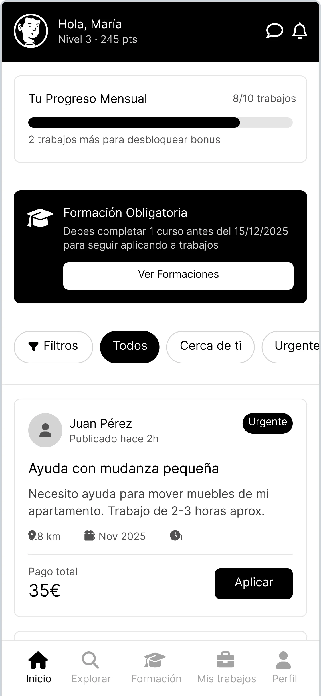 Wireframe of the home screen