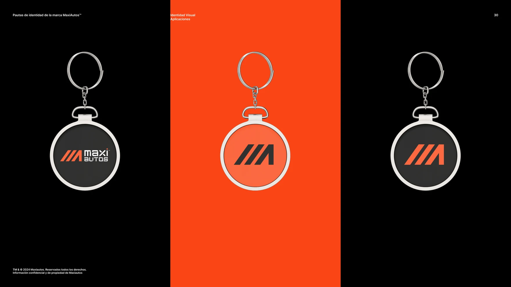 Three round keyrings on black and orange