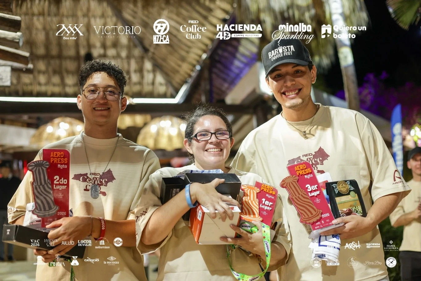 The winners of AeroPress Margarita 2026 holding their prizes