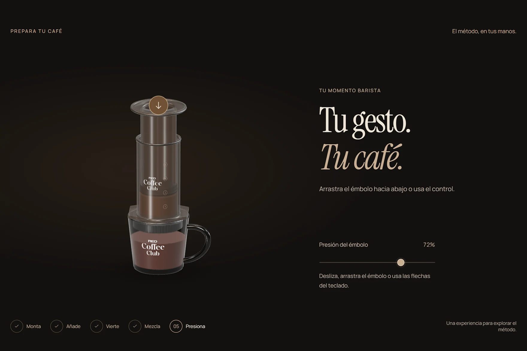 The brew table in the browser: pressing the AeroPress slowly