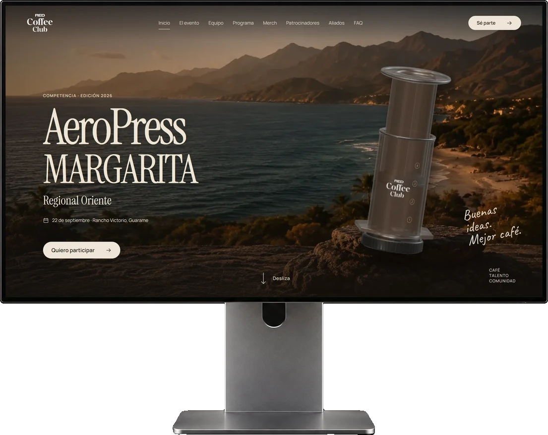 The AeroPress Margarita homepage on a Pro Display XDR